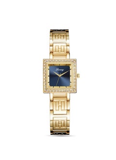 Gold bracelet and navy blue dial