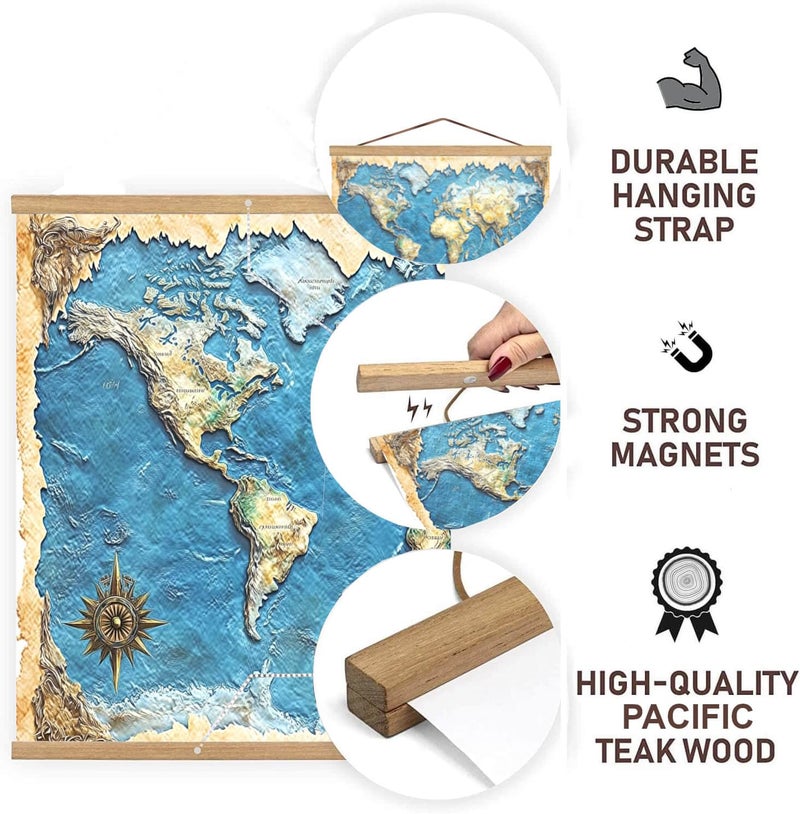 DACRI HOME Magnetic Poster Hanger Frame, Sturdy Magnetic Poster Frame with Teak Wood, Strong Magnets for Hanging Prints, Maps, Pictures, Scroll Wall Art, 22x34 22x28 (22 Inch, Teak) - Image 4