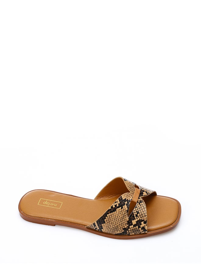 DejaVu Reptile Open Toe Shape Flat Slippers - Image 1