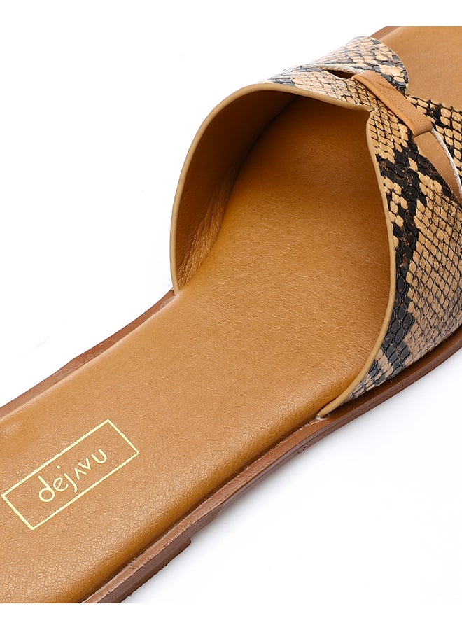 DejaVu Reptile Open Toe Shape Flat Slippers - Image 5