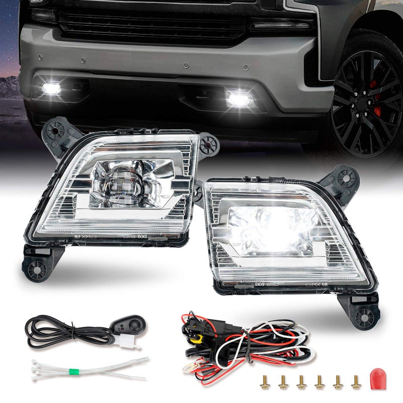 BIGACOVER Bumper LED Fog Lights Drive Fog Lamps Compatible with 2019 2020 2021 2022 Chevrolet Silverado 1500  2020up Silverado 2500 3500One Pair Chrome  Clear Lens