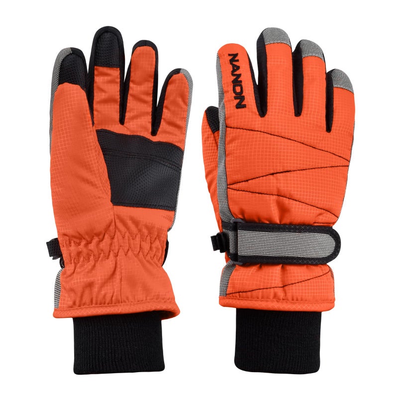 TRIWONDER Ski Gloves Kids Cold Weather Winter Warm Gloves Windproof Thermal Fleece Outdoor Snowboard Snow Gloves Mittens for Boys Girls Children (Orange, S (6-7 Years Old)) - Image 1