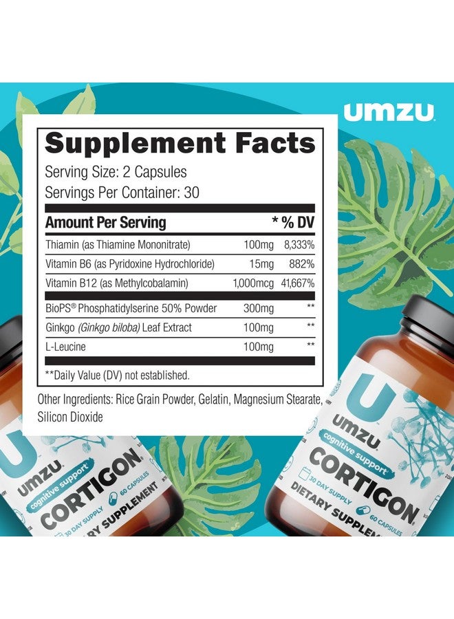 أومزو مكمل UMZU CORTIGON Cortisol Manager | مركب طبيعي لدعم الإجهاد مع الجنكة بيلوبا والفوسفاتيديل سيرين وفيتامينات ب | يساعد على تحسين الذاكرة والتركيز والمزاج (إمدادات تكفي لمدة 30 يومًا | 60 كبسولة) - Image 2