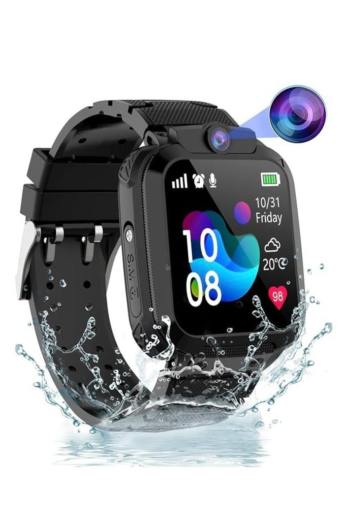 Nabi Kids Smart Watch IP65 Waterproof with SOS, Camera, Call, Music, 7 Puzzle Games, Alarm Clock, Compatible with iOS and Android for Girls and Boys Perfect Gift for Kids (Black) - Image 1