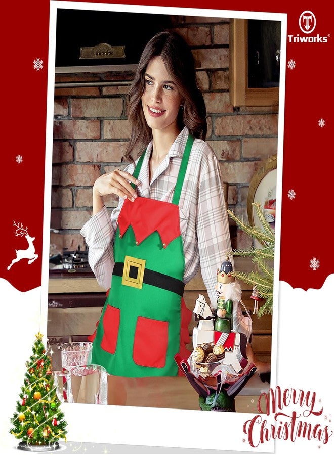 TRIWORKS مآزر عيد الميلاد من TRIWORKS، مئزر بابا نويل لعيد الميلاد بجيبين، مآزر للطبخ، مقاس واحد يناسب معظم الأحجام، مئزر + مئزر - Image 4