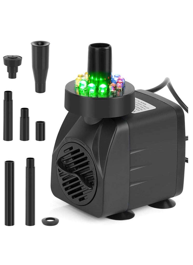 Submersible Pond Fountain Pump with colorful LED Light, 7.2ft Water Pump,Aquarium Pump with 3 Nozzles,Fountains Pump for Small Ponds,Garden, Aquariums, Fish Tanks, Indoor Outdoor Fountain - Image 1