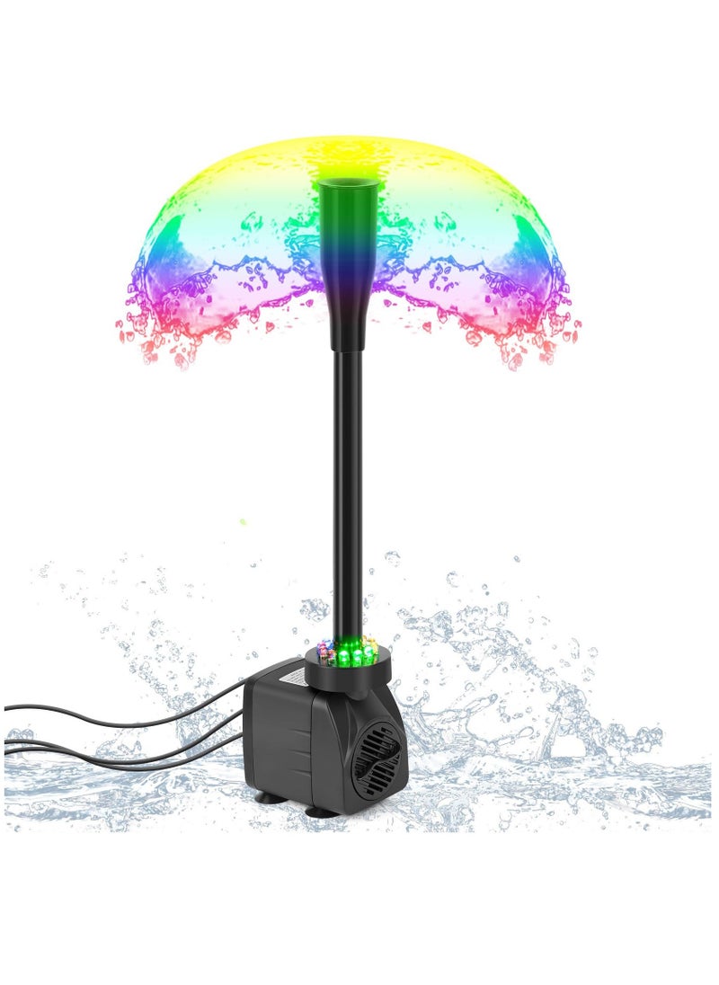 Submersible Pond Fountain Pump with colorful LED Light, 7.2ft Water Pump,Aquarium Pump with 3 Nozzles,Fountains Pump for Small Ponds,Garden, Aquariums, Fish Tanks, Indoor Outdoor Fountain - Image 2