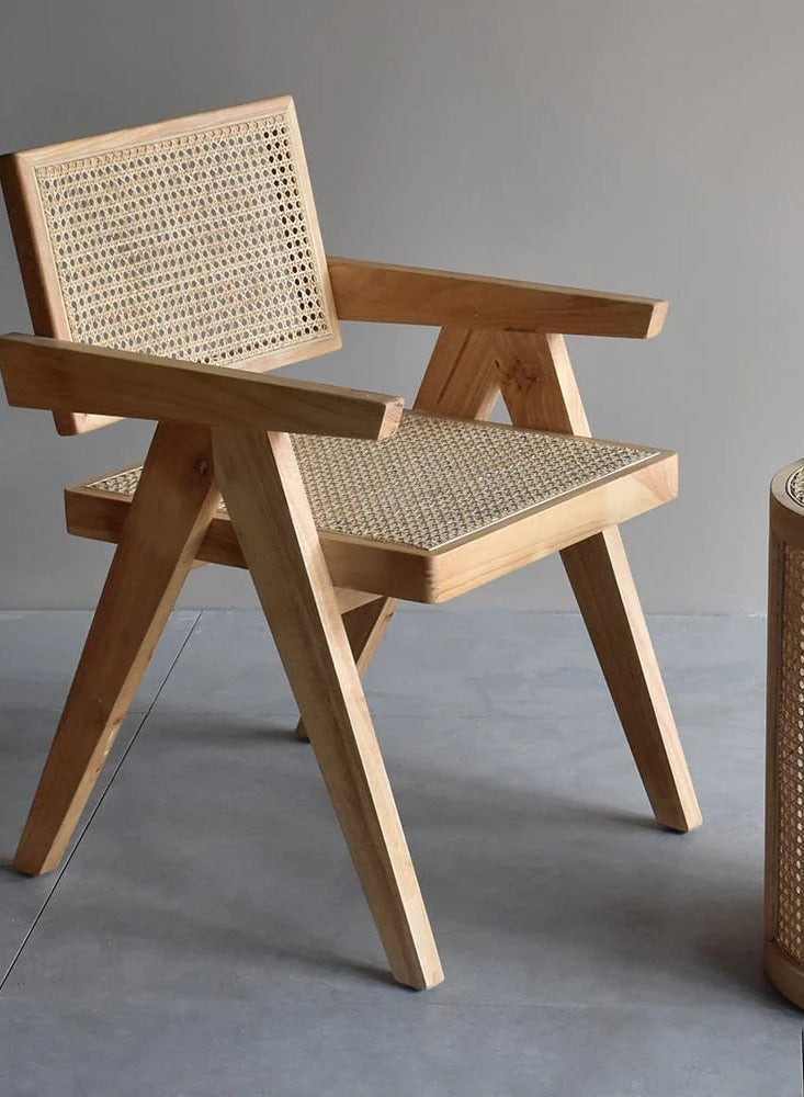 رومان جيفتس كرسي طعام مصنوع من الخشب الطبيعي والروطان ذو ذراعين للمطبخ وغرف النوم - Image 4