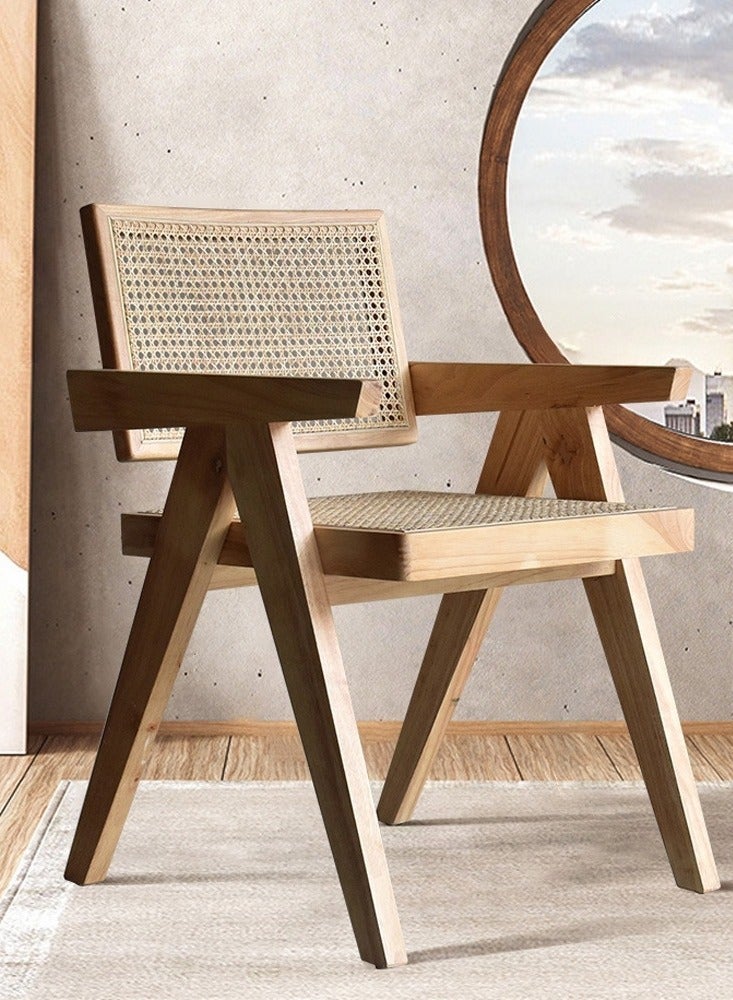 رومان جيفتس كرسي طعام مصنوع من الخشب الطبيعي والروطان ذو ذراعين للمطبخ وغرف النوم - Image 3