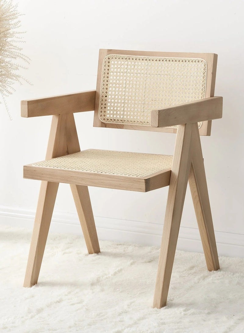 رومان جيفتس كرسي طعام مصنوع من الخشب الطبيعي والروطان ذو ذراعين للمطبخ وغرف النوم - Image 2