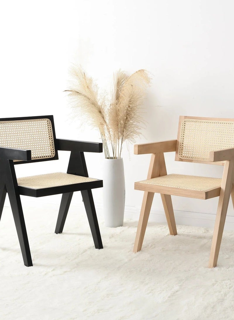 رومان جيفتس كرسي طعام مصنوع من الخشب الطبيعي والروطان ذو ذراعين للمطبخ وغرف النوم - Image 5