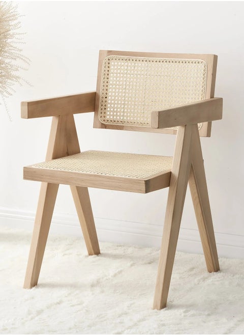 Mid century Modern Accent Chair Solid Wood Frame Armchair with Rattan Perfect for Home Office Living Room and Dining Room