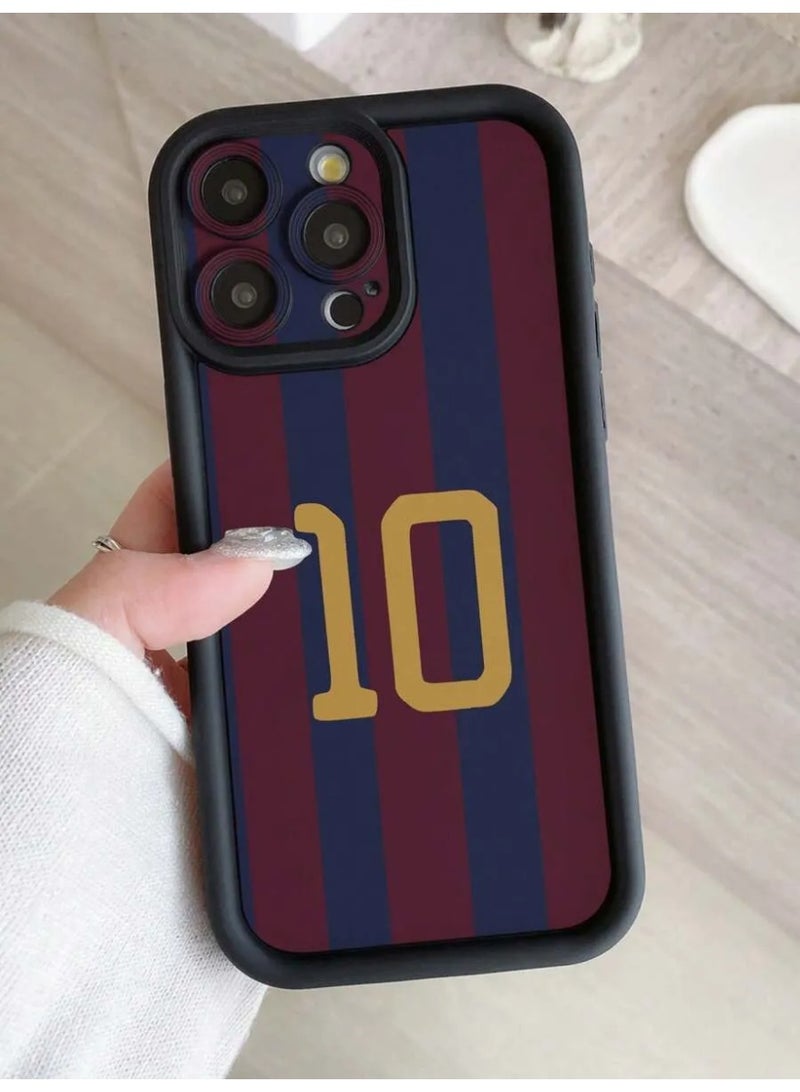 Shein Barcelona FC Number 10 Striped Design Full Protection Shockproof TPU Camera Case Cover Compatible with iPhone 14 Pro Max - Image 1