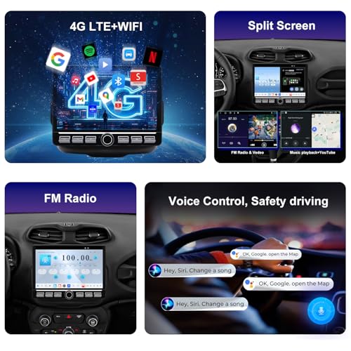 Fuosuc 4G LTE radio For Jeep Renegade 2015 2016 2017 2018 2019 2020 2021 2022 2023 upgrade,8-Core CPU QLED touch screen Stereo,Wireless CarPlay & Android Auto - Image 3