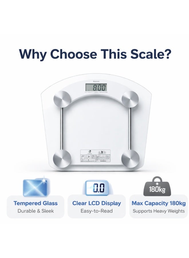 ميزان وزن رقمي للجسم بشاشة LCD، ميزان شخصي بسطح زجاج مقوّى، يتحمل حتى 180 كجم، موديل 2003B - Image 3