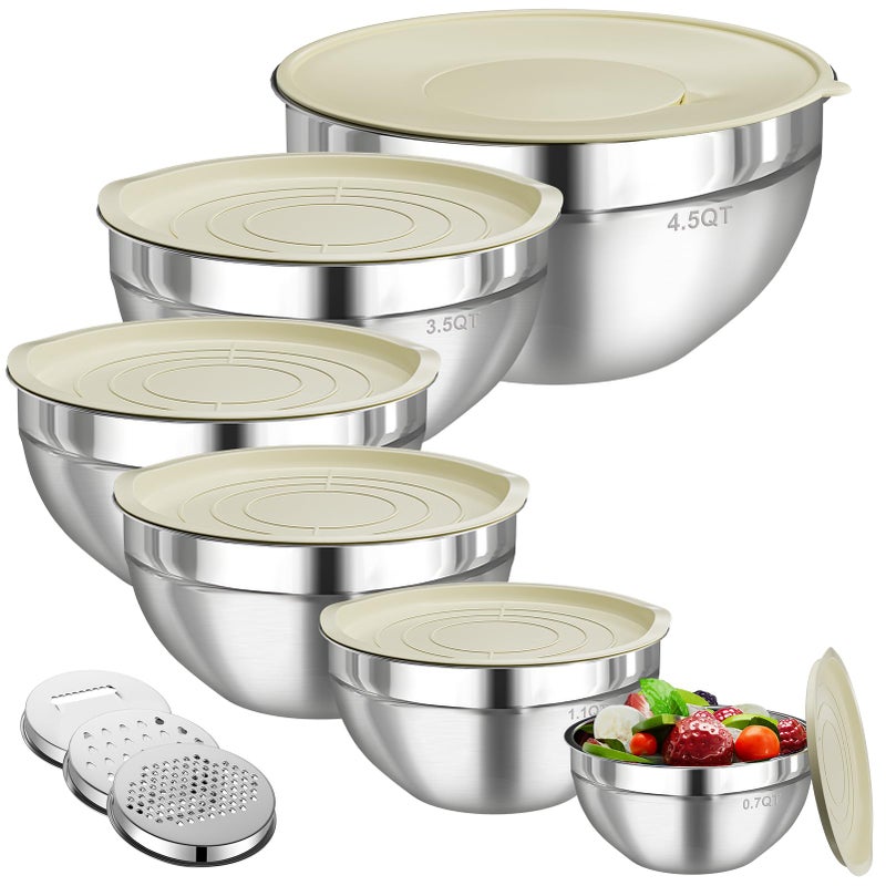 Winproper Mixing Bowls with Lids Set, 6 PCS Stainless Steel Mixing Bowls with 3 Grater Attachments, Kitchen Food Storage Organizers Nesting Mixing Bowl, Large Size 4.5, 3.5, 2.1, 1.5, 1.1, 0.7QT - Image 1