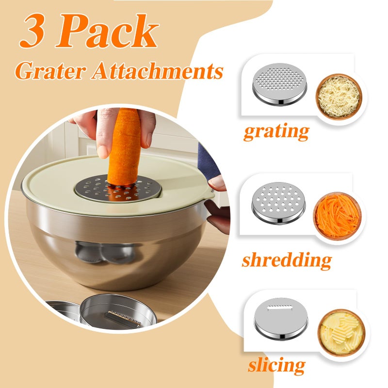 Winproper Mixing Bowls with Lids Set, 6 PCS Stainless Steel Mixing Bowls with 3 Grater Attachments, Kitchen Food Storage Organizers Nesting Mixing Bowl, Large Size 4.5, 3.5, 2.1, 1.5, 1.1, 0.7QT - Image 3