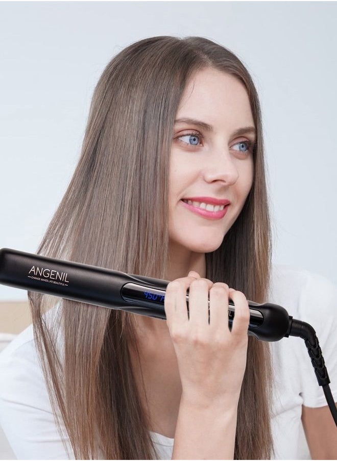 ANGENIL - Argan Oil Flat Iron Hair Straightener and Curler 2 in 1, Portable Travel Hair Straightening Curling Iron, Professional Flat Iron 1 Inch Tourmaline Hair Straighteners for Women Gift - Image 1