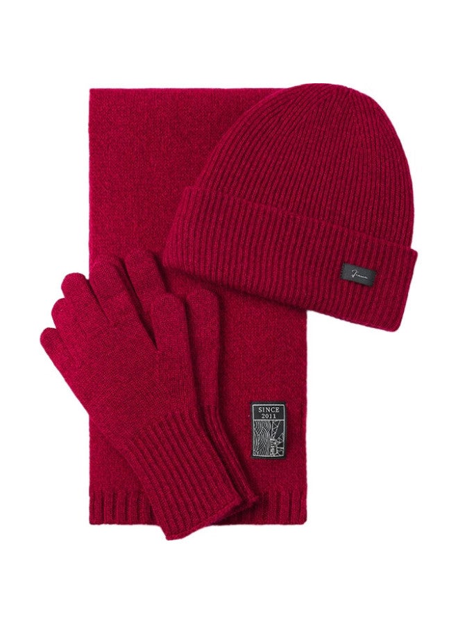 JIUMU (Jiumu) Pure Wool Women'S Scarf Hat Gloves Three-Piece Set Autumn And Winter Warmth Gift Box Birthday New Year Gift For Girls - Image 3