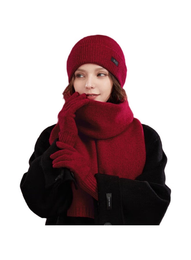 JIUMU (Jiumu) Pure Wool Women'S Scarf Hat Gloves Three-Piece Set Autumn And Winter Warmth Gift Box Birthday New Year Gift For Girls - Image 2