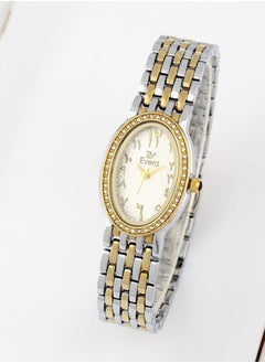 Silver and gold bracelet with beige dial