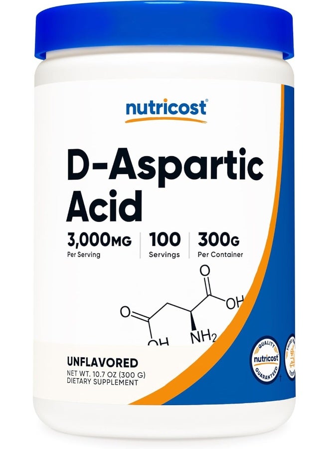 Nutricost D-Aspartic Acid (DAA) Powder 300G - Pure D Aspartic Acid - Image 1