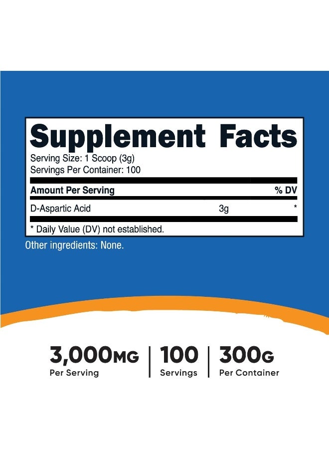 Nutricost D-Aspartic Acid (DAA) Powder 300G - Pure D Aspartic Acid - Image 2