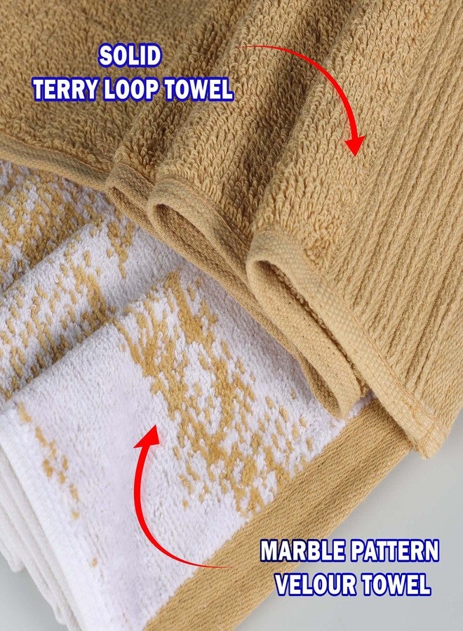 Superior Cotton 6 Piece Assorted Solid and Marble Hand Towel Set, Daily Use, Soft, Absorbent, Decorative Bathroom and Kitchen Accessories, Home Essentials, Modern Aesthetic, Hand Towel, Bronze - Image 3