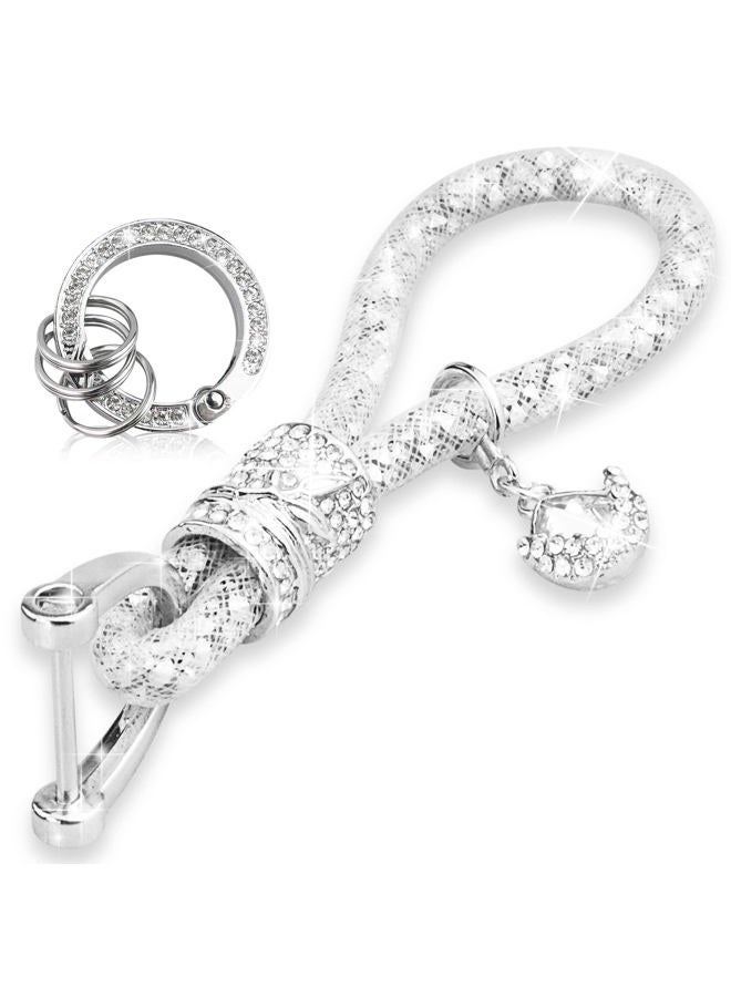 Yiflin Cute Wrist Car keychain for Women, Crystal Keychain Accessories，Bling Wrist Lanyard for Keys, Car key, Silver, S - Image 1