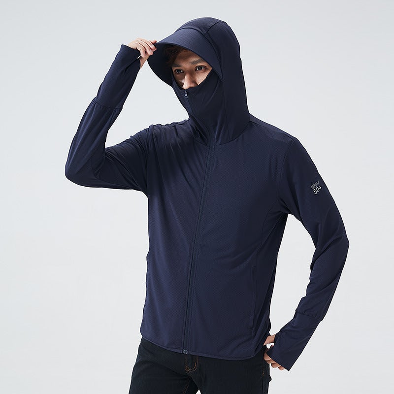 Generic Jiao Xia same style sunscreen clothing womens summer anti-ultraviolet Ice Silk breathable sunscreen clothing riding fishing special coat mens Male-Navy Blue