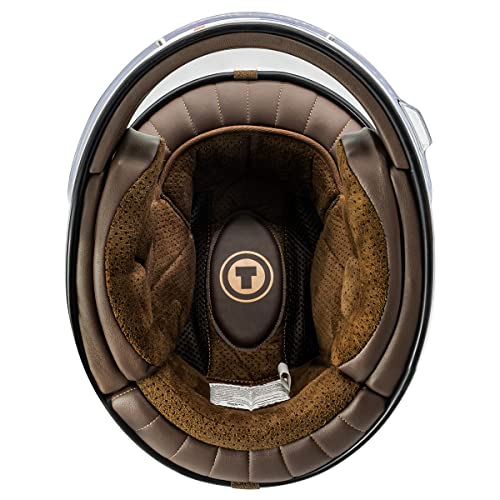 Torc خوذة دراجة نارية كاملة الوجه بتصميم ريترو للبالغين من TORC T1 (أشرطة ISO باللون الأبيض اللامع، كبير) - Image 5