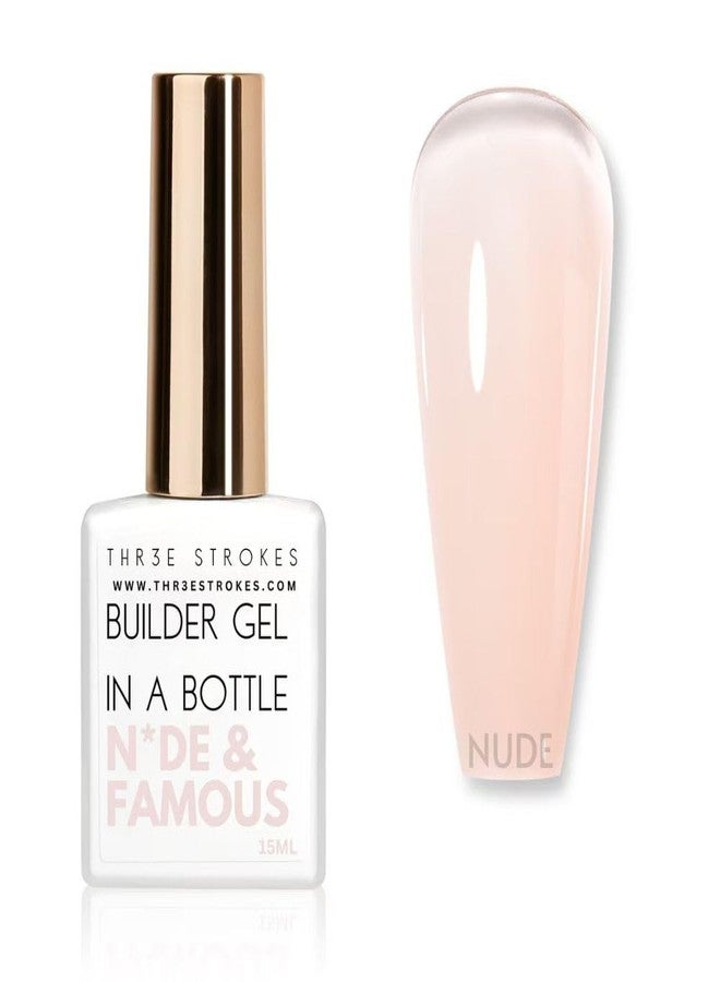 THR3E STROKES BIAB Clear,Pink,Nude,White Builder Gel for Nails, 15ml Nail Strengthener in a Bottle, Nail Extension Hard Gel, Soak Off Long Lasting UV Light Cure, Base Coat Top Coat Needed (15ML) (NUDE) - Image 1