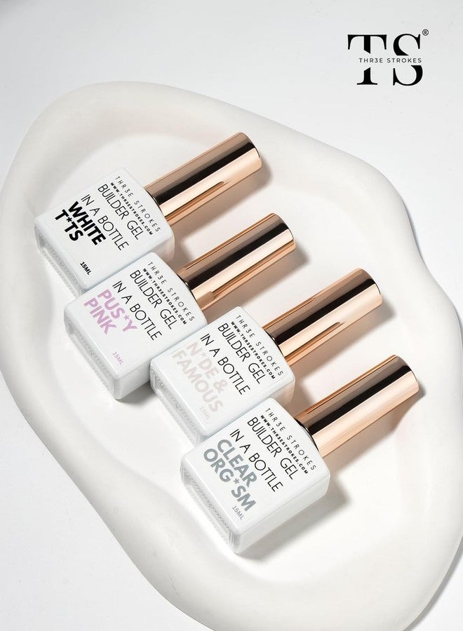 THR3E STROKES BIAB Clear,Pink,Nude,White Builder Gel for Nails, 15ml Nail Strengthener in a Bottle, Nail Extension Hard Gel, Soak Off Long Lasting UV Light Cure, Base Coat Top Coat Needed (15ML) (NUDE) - Image 2