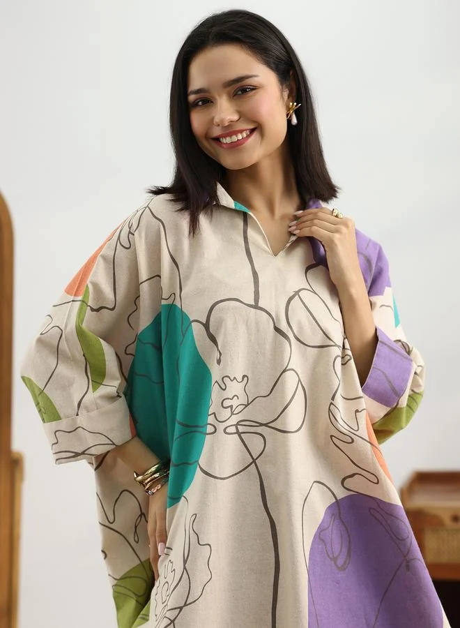 Libas Off White Printed Cotton Straight Kurti