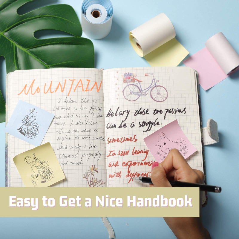 Memoking ورق حراري ميموكينغ T02/M02X/M02L وردي/أصفر/أزرق - غير لاصق لمدة 5 سنوات 53 مم × 6.5 م لملاحظات الدراسة وصور المجلات والنصوص والمزيد، 3 لفات - Image 5