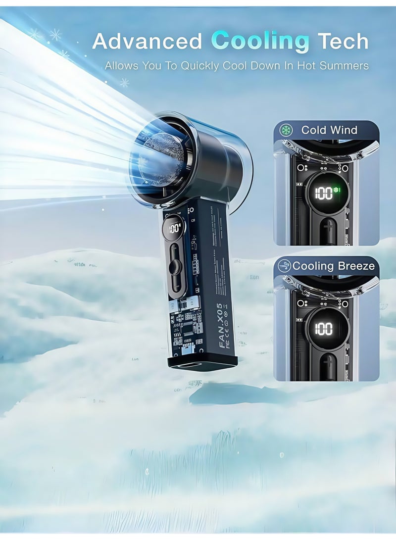 SQNCHN High-Tech Turbo Ice-Cooling Fan – Real Ice Effect, 100-Speed Adjustable Handheld Fan with Digital Display – Premium Build, Transparent Blade, 3000mAh USB Rechargeable, 18H Runtime – for Travel, Outdoor, Camping – Black - Image 4