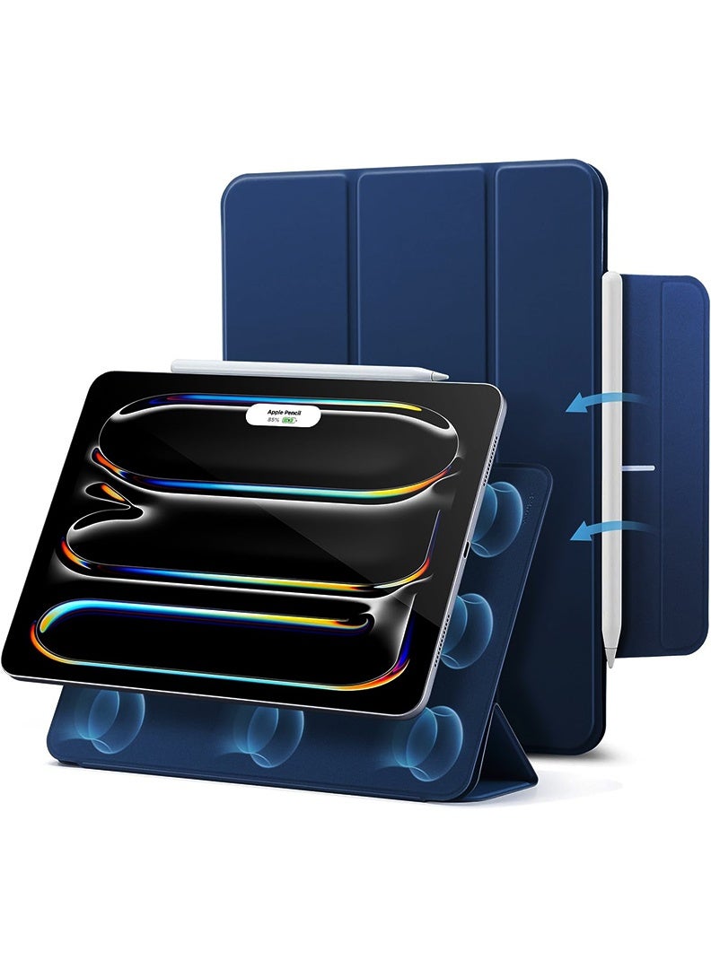 ثيودور جراب مغناطيسي رفيع لجهاز iPad Pro مقاس 13 بوصة (M5 2025 / M4 2024) - غطاء ثلاثي الطي لجهاز iPad Pro مقاس 13 بوصة مع حامل قلم، خاصية التشغيل/الإيقاف التلقائي، جراب واقٍ متين - أزرق داكن - Image 1