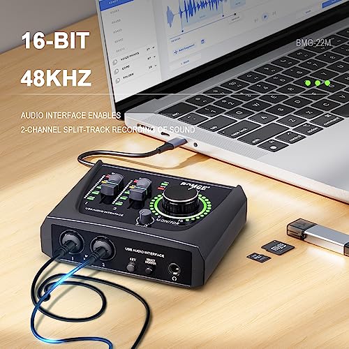 BOMGE mini 2 Channel USB Audio Interface for Recording, Streaming and Podcasting, with XLR/48V Phantom Power,Studio Quality Audio Interface for Guitarist, Vocalist, Podcaster or Producer - Image 4