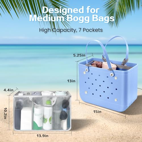 XYFuuee Beach Bag Organizer Inserts for Baby Medium Bogg Bag Accessories with 8 Removable Metal Fasteners Lightweight Mesh Insert Divider Pouch Organizing Rubber Tote Save Storage Space Gray M - Image 3