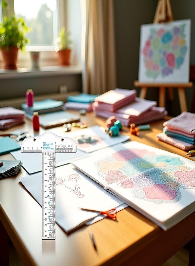 Junfamilee مسطرة على شكل حرف T شفافة من الأكريليك مقاس 6 بوصات، أدوات الرسم والتصميم، مسطرة حرف T شفافة متدرجة للحرف اليدوية والتصميم، مسطرة قياس بالبوصة والمترية، مسطرة قياس، التعليم والحرف اليدوية - Image 4