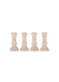 Wood Candlestick, Handmade Candle Holder, 4Pcs Unfinished Candlestick Holder for Craft Project, Natural Wooden Holders Taper Candle, Ready to Stain, Paint or Oil, 12.6cm