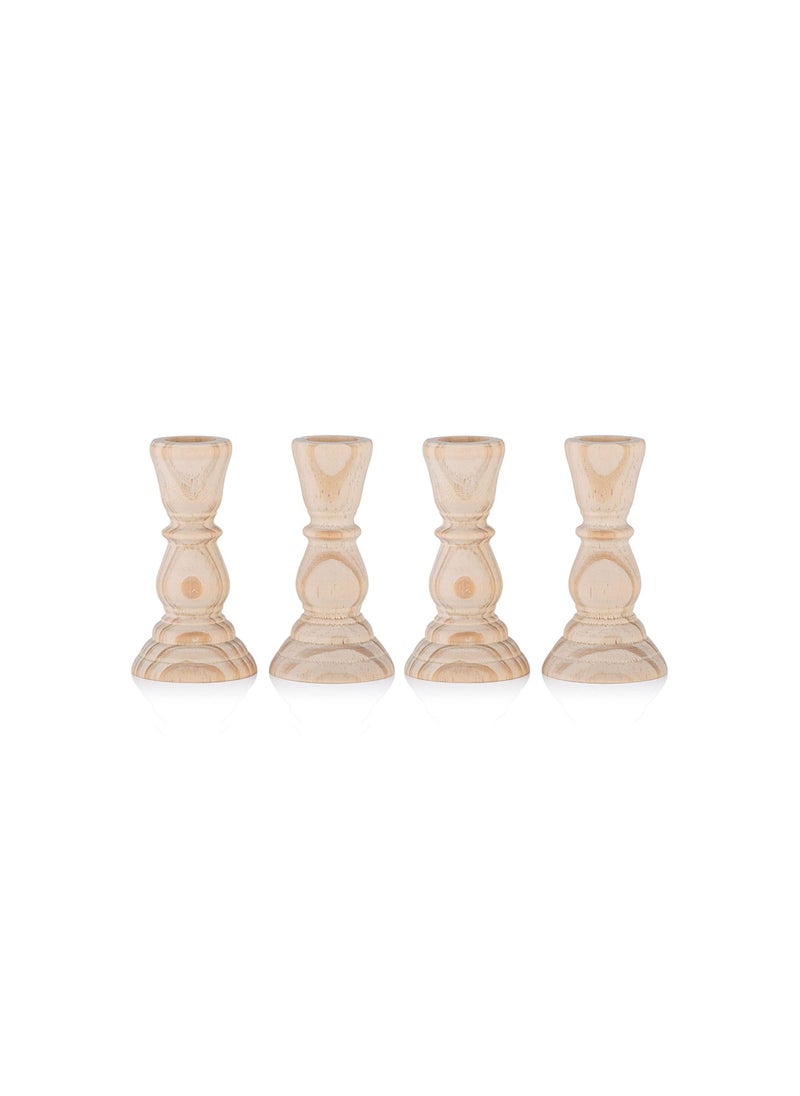 Y&D - Wood Candlestick, Handmade Candle Holder, 4Pcs Unfinished Candlestick Holder for Craft Project, Natural Wooden Holders Taper Candle, Ready to Stain, Paint or Oil, 12.6cm - Image 1