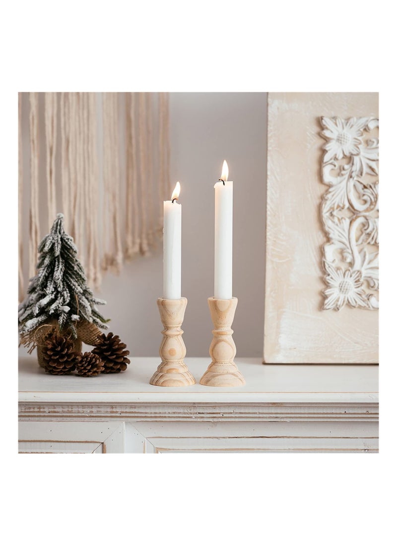 Y&D - Wood Candlestick, Handmade Candle Holder, 4Pcs Unfinished Candlestick Holder for Craft Project, Natural Wooden Holders Taper Candle, Ready to Stain, Paint or Oil, 12.6cm - Image 1