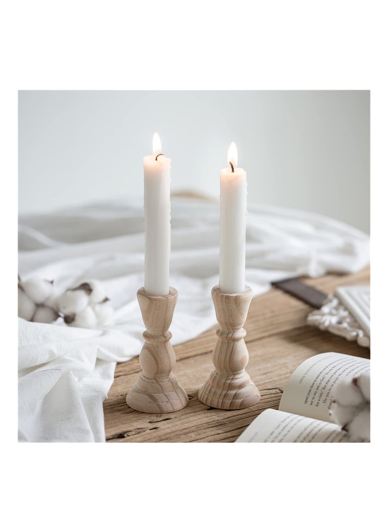 Y&D - Wood Candlestick, Handmade Candle Holder, 4Pcs Unfinished Candlestick Holder for Craft Project, Natural Wooden Holders Taper Candle, Ready to Stain, Paint or Oil, 12.6cm - Image 1