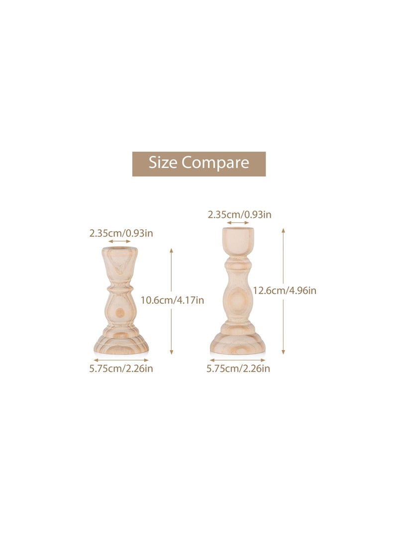 Y&D - Wood Candlestick, Handmade Candle Holder, 4Pcs Unfinished Candlestick Holder for Craft Project, Natural Wooden Holders Taper Candle, Ready to Stain, Paint or Oil, 12.6cm - Image 1