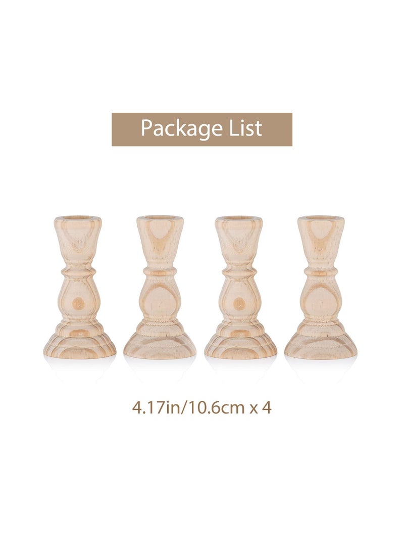 Y&D - Wood Candlestick, Handmade Candle Holder, 4Pcs Unfinished Candlestick Holder for Craft Project, Natural Wooden Holders Taper Candle, Ready to Stain, Paint or Oil, 12.6cm - Image 1
