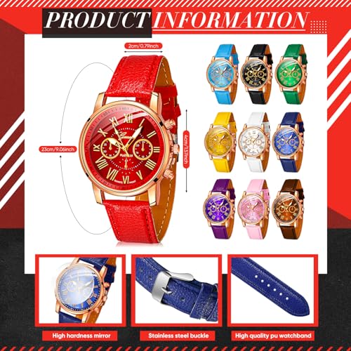 Yinkin 10 Pcs Assorted Platinum Watch Unisex Quartz Watch Sets for Women Men Ladies Watches Roman Numerals PU Leather Women's Wrist Watches - Image 2