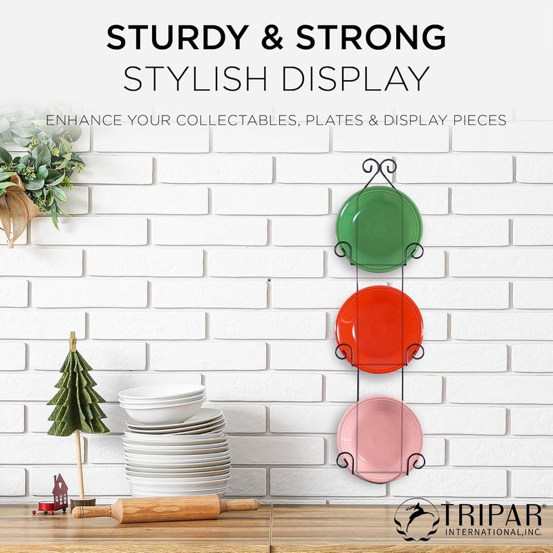 Tripar Vertical Wall Plate Rack, Black Display (3 Tiers) - Lightweight & Durable - Contains 3 Non-Adjustable Brackets - Elegantly Display Plates, Tiles, Artwork, & More - Image 4