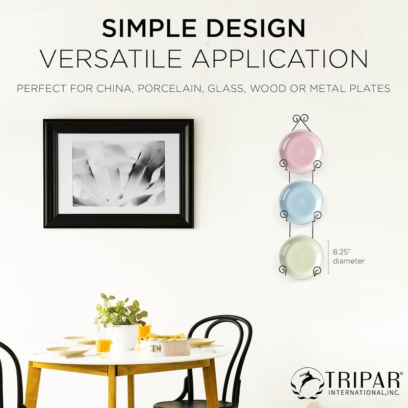 Tripar Vertical Wall Plate Rack, Black Display (3 Tiers) - Lightweight & Durable - Contains 3 Non-Adjustable Brackets - Elegantly Display Plates, Tiles, Artwork, & More - Image 2
