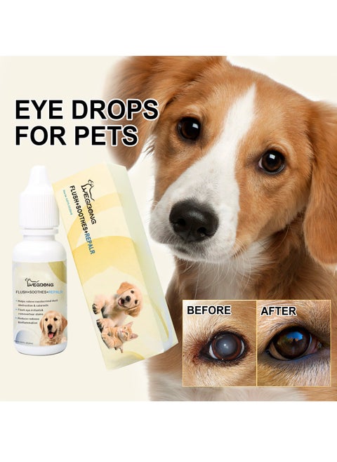 Pet eye drops relieve cat and dog eye discomfort and clean tear-stained eye stains